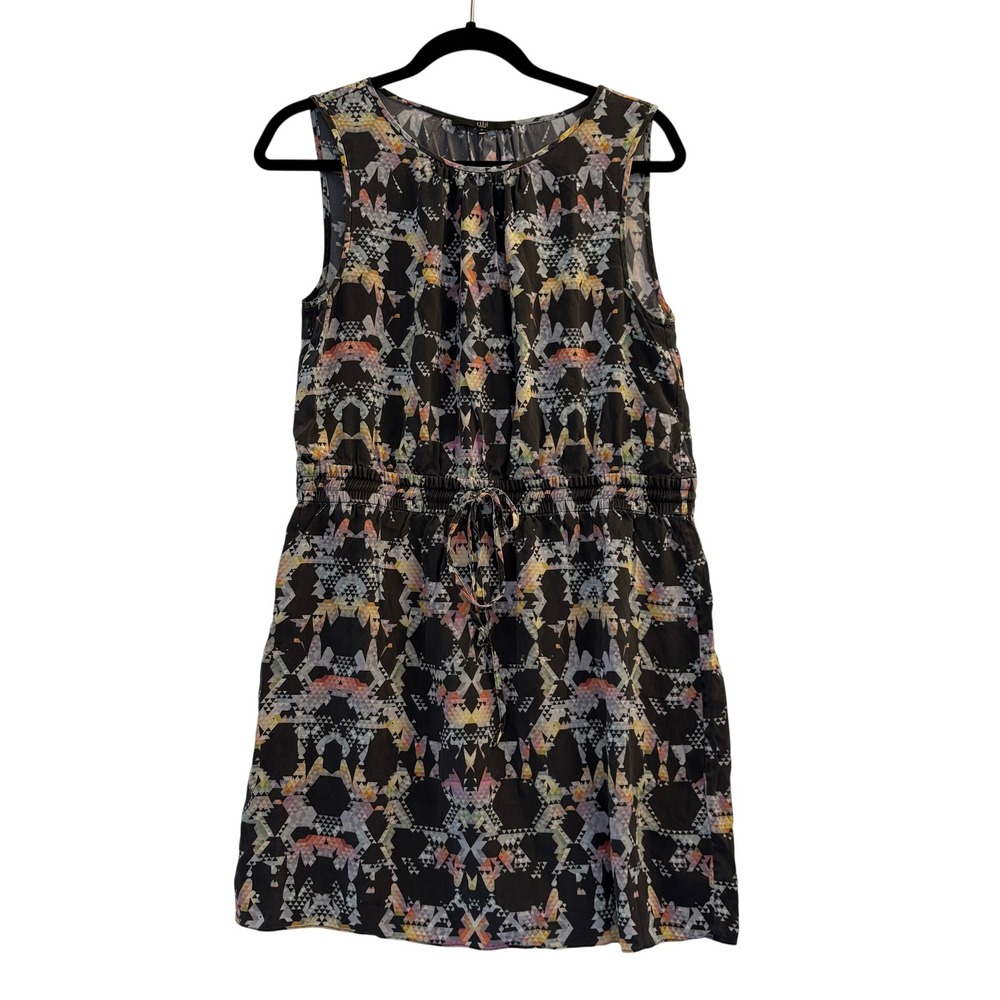 Tibi New‎ York Silk Dress Geometric Print Sleeveless Drawstring Waist Size 8